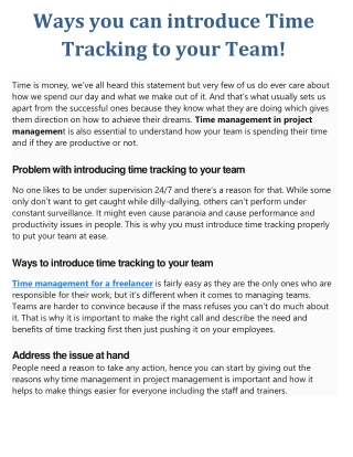 Ways you can introduce Time Tracking to your Team!