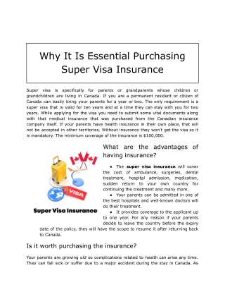 Why It Is Essential Purchasing Super Visa Insurance