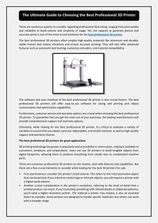 The Ultimate Guide to Choosing the Best Professional 3D Printer