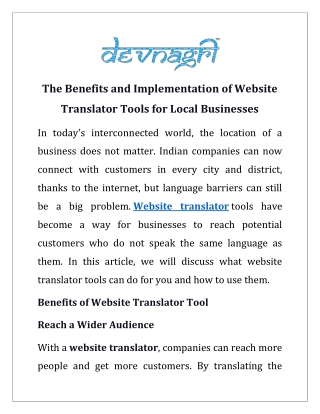 The Benefits and Implementation of Website Translator Tools for Local Businesses
