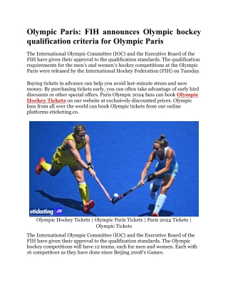 Olympic Paris FIH announces Olympic hockey qualification criteria for Olympic Paris