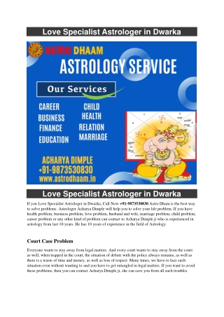 Love Specialist Astrologer in Dwarka  91-9873530830