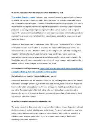 Vitreoretinal Disorders Market Size to Surpass USD 2.96 Billion by 2029