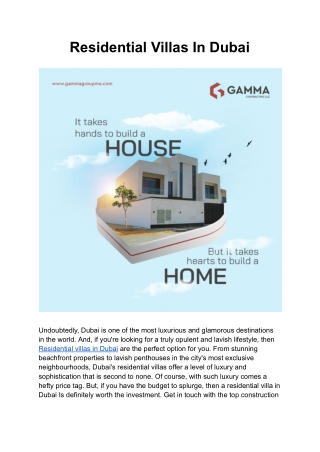 Residential Villas In Dubai | Gamma Contracting