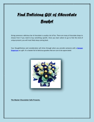 Find Delicious Gift of Chocolate Basket