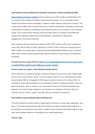 Avian Influenza Vaccines Market Size, Projections, Key Drivers, Trends and Analysis by 2029