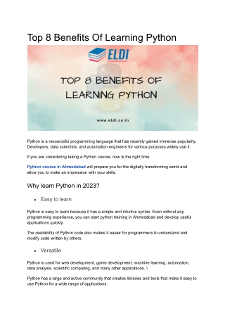 Top 8 Benefits Of Learning Python