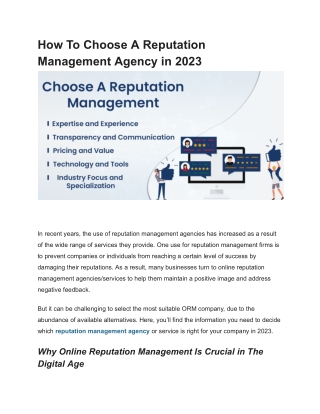 How To Choose A Reputation Management Agency in 2023