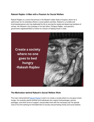 Rakesh Rajdev: A Man with a Passion for Social Welfare