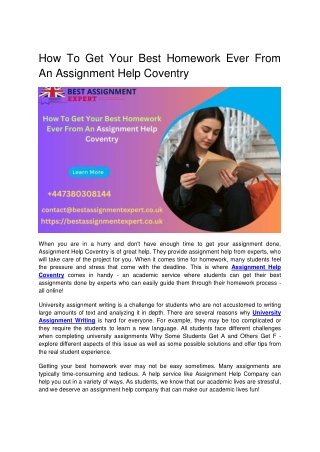 How To Get Your Best Homework Ever From An Assignment Help Coventry