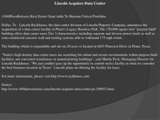 Lincoln Acquires Data Center