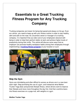 Essentials to a Great Trucking Fitness Program for Any Trucking Company