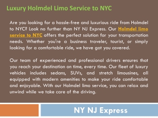 Luxury Holmdel Limo Service to NYC
