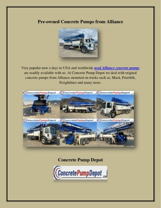 Pre-owned Concrete Pumps from Alliance,  concretepumpdepot