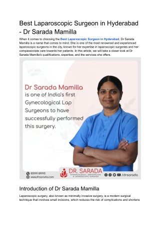 Best Laparoscopic Surgeon in Hyderabad - Dr Sarada Mamilla