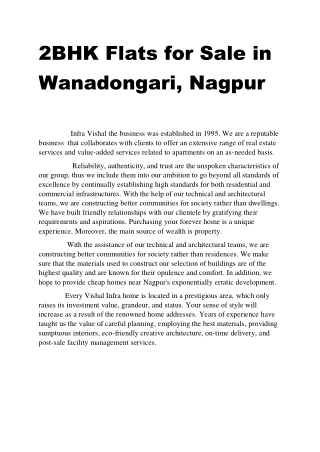 2BHK Flats for Sale in Wanadongari