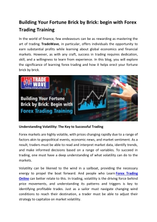 Building Your Fortune Brick by Brick: begin with Forex Trading Training
