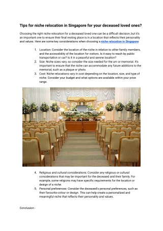 Tips for niche relocation in Singapore for your deceased loved ones