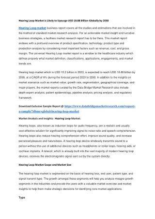 Hearing Loop Market is Likely to Upsurge USD 18.88 Billion Globally by 2030