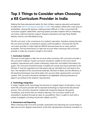 Top 3 Things to Consider when Choosing a K8 Curriculum Provider in India