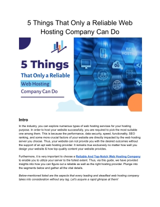 5 Things That Only a Reliable Web Hosting Company Can Do