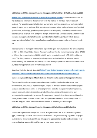 Middle East and Africa Neonatal Jaundice Management Market Share & SWOT Analysis by 2028
