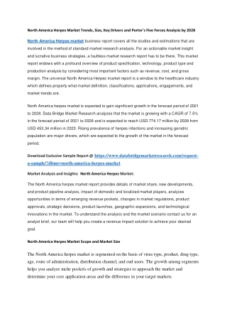 North America Herpes Market Trends, Size, Key Drivers and Porter's Five Forces Analysis by 2028