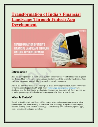 Transformation of India’s Financial Landscape Through Fintech App Development