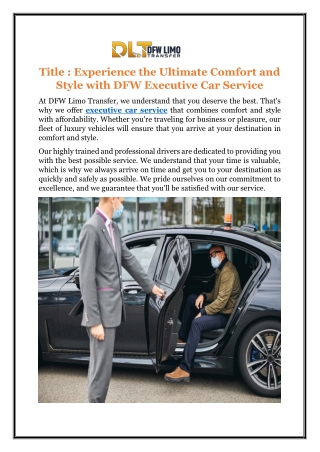 Experience the Ultimate Comfort and Style with DFW Executive Car Service