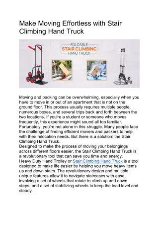 Make Moving Effortless with Stair Climbing Hand Truck