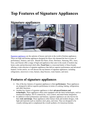 Top Features Of Signature Appliances