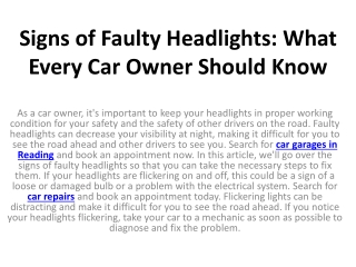Signs of Faulty Headlights What Every Car Owner Should Know