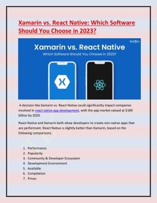 Xamarin vs. React Native Which Software Should You Choose in 2023