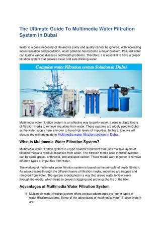 The Ultimate Guide To Multimedia Water Filtration System In Dubai