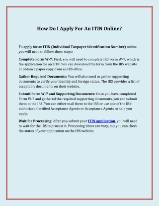 How Do I Apply For An ITIN Online