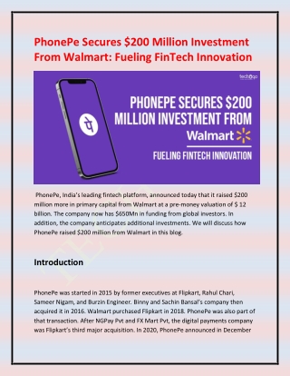 Million Investment From Walmart -Fueling FinTech Innovation