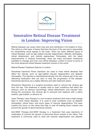 Innovative Retinal Disease Treatment in London Improving Vision