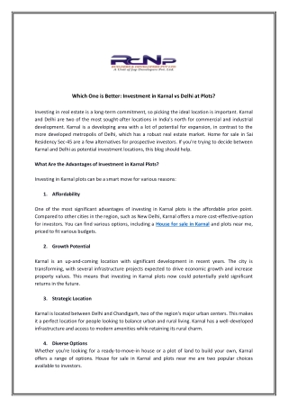 Which One is Better Investment in Karnal vs Delhi at Plots