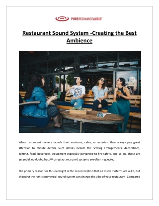 Pure Resonance Audio - Restaurant Sound System For Best Ambience