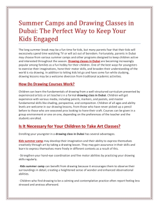 Summer Camps and Drawing Classes in Dubai: The Perfect Way to Keep Your Kids Eng