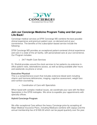 Join our Concierge Medicine Program Today and Get your Life Back!