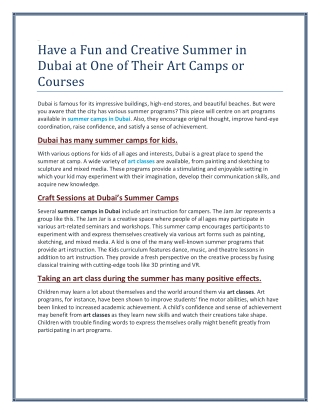 Have a Fun and Creative Summer in Dubai at One of Their Art Camps or Courses