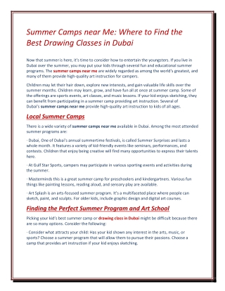 Summer Camps near Me: Where to Find the Best Drawing Classes in Dubai