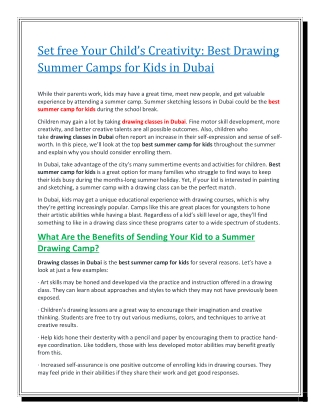 Set free Your Child’s Creativity: Best Drawing Summer Camps for Kids in Dubai