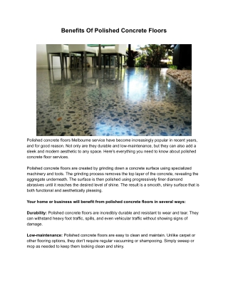 Polished Concrete Flooring Melbourne