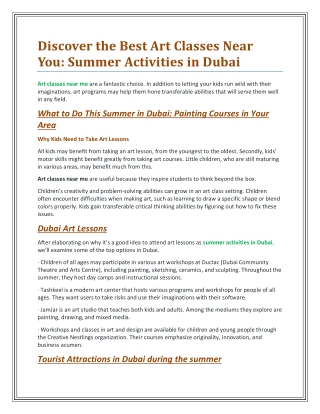 Discover the Best Art Classes Near You: Summer Activities in Dubai