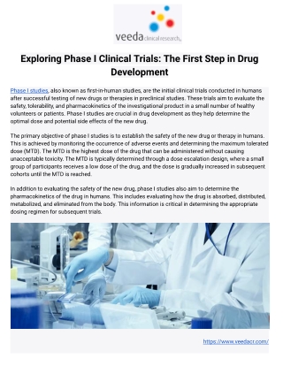 Exploring Phase I Clinical Trials: The First Step in Drug Development