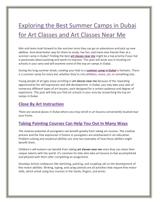 Exploring the Best Summer Camps in Dubai for Art Classes and Art Classes Near Me