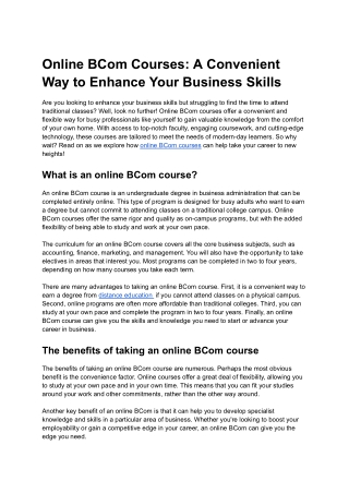 Online BCom Courses: A Convenient Way to Enhance Your Business Skills