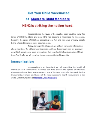 Get IMMUNIZED at Mamata Child Medicare.